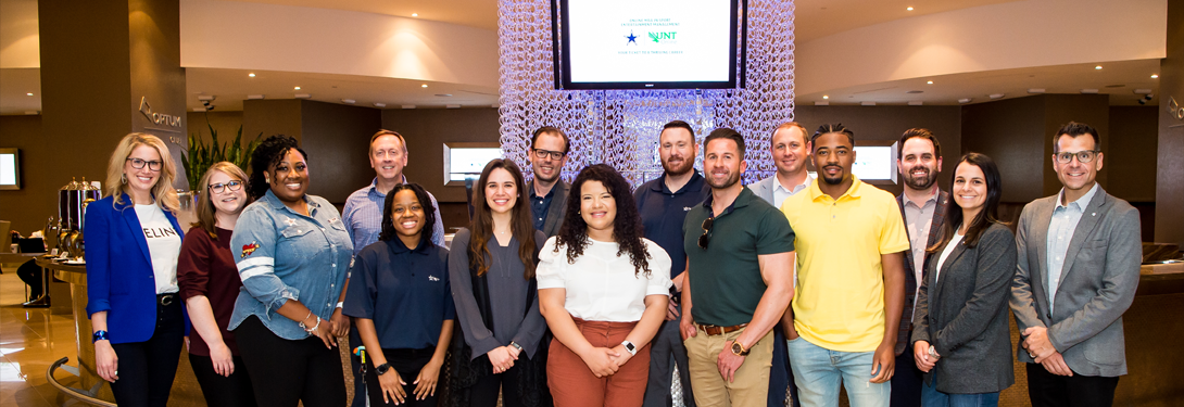 group of UNT Sport Entertainment Management students pose at 2019 bootcamp