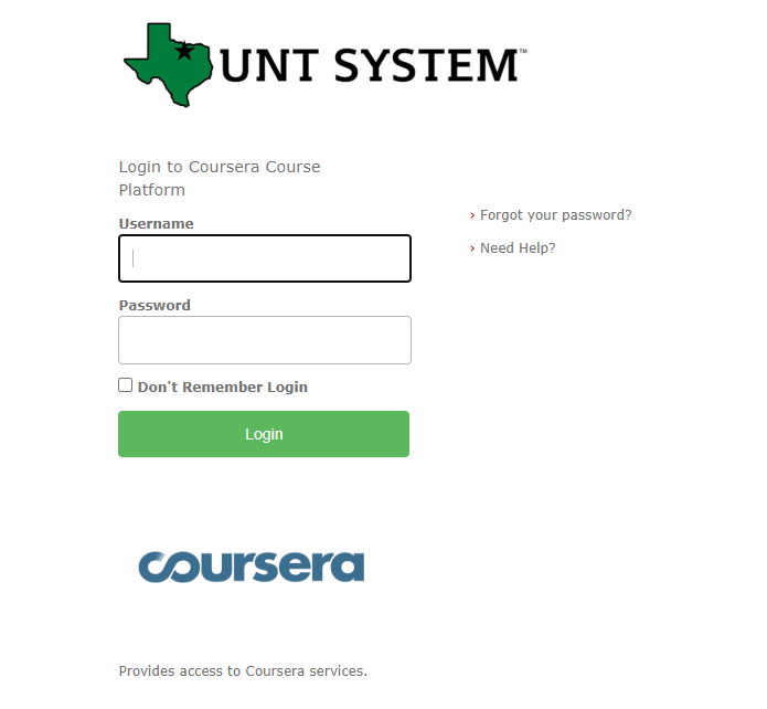 screen shot of UNT System login window