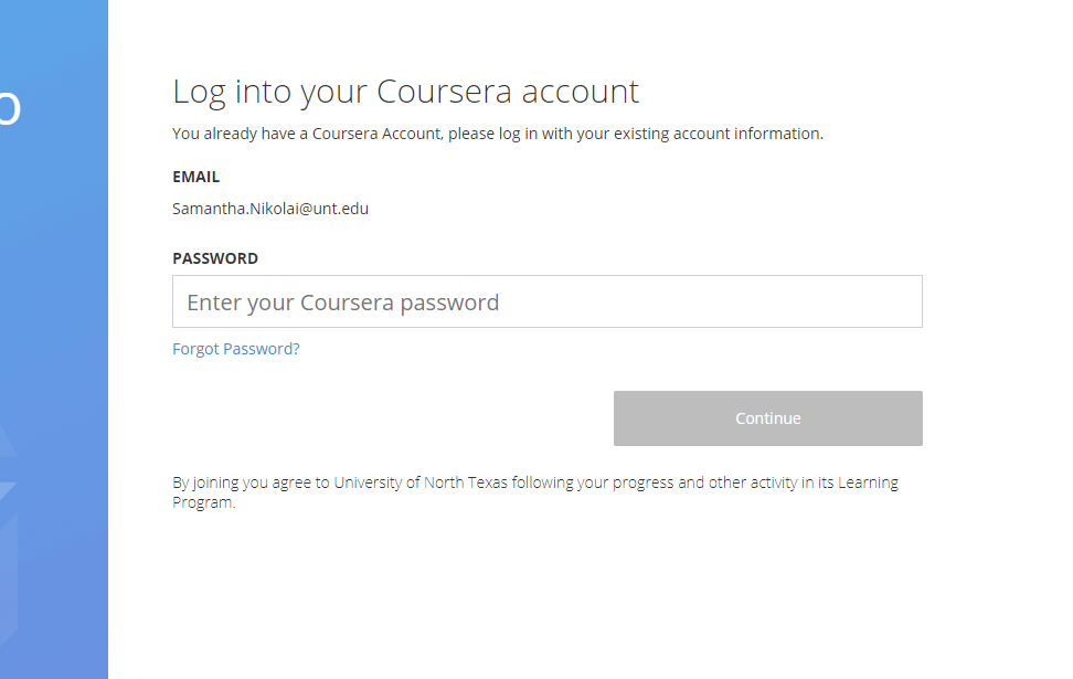 screen shot of Coursera log-in window