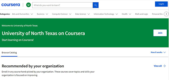 screen shot of Coursera UNT welcome page
