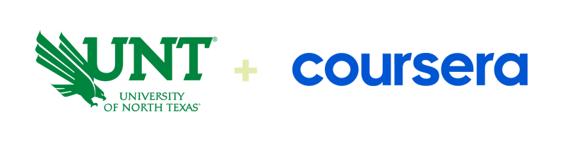 UNT logo - plus sign - Coursera logo